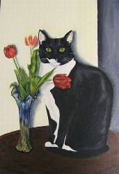 cat with tulips